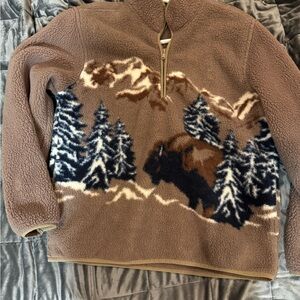 Brown Fleece Sweater with Nature Print